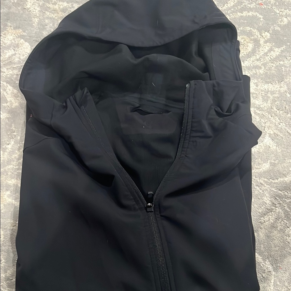 lululemon athletica Black Raincoat with Hood and Full Zip Closure